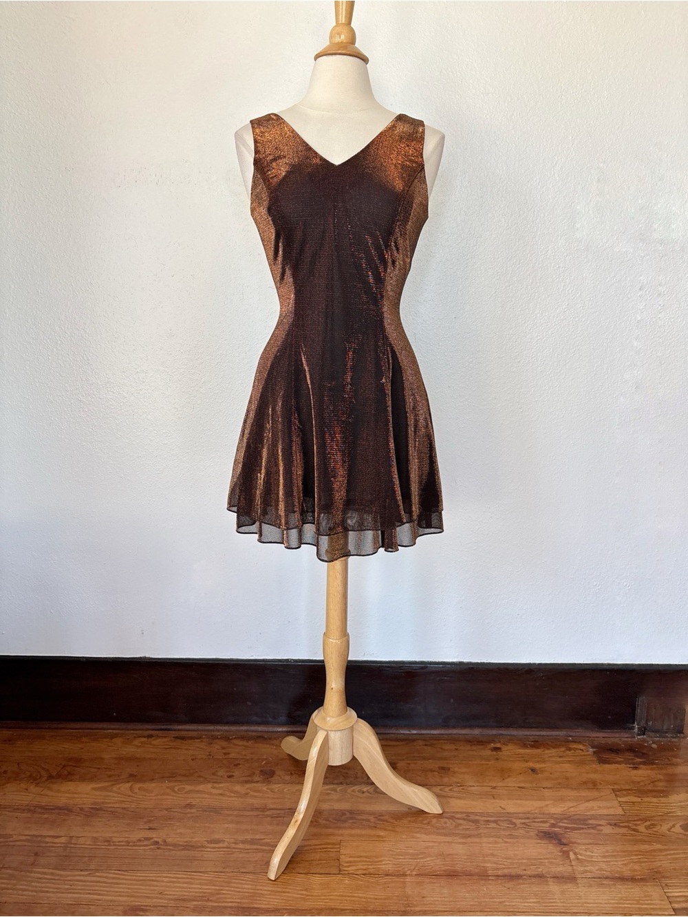 Vintage 90s Brown Sparkle V-Neck Sleeveless Cocktail Dress
